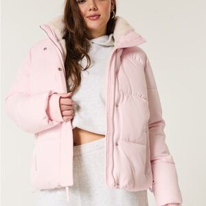 Hollister Light Pink Faux Fur Puffer Jacket w/Hood